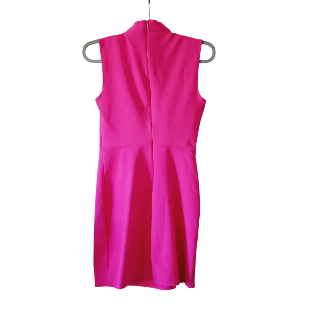 Mango Barbie Pink Mockneck Retro Ruched Tie Front Dress S - Picture 3 of 7